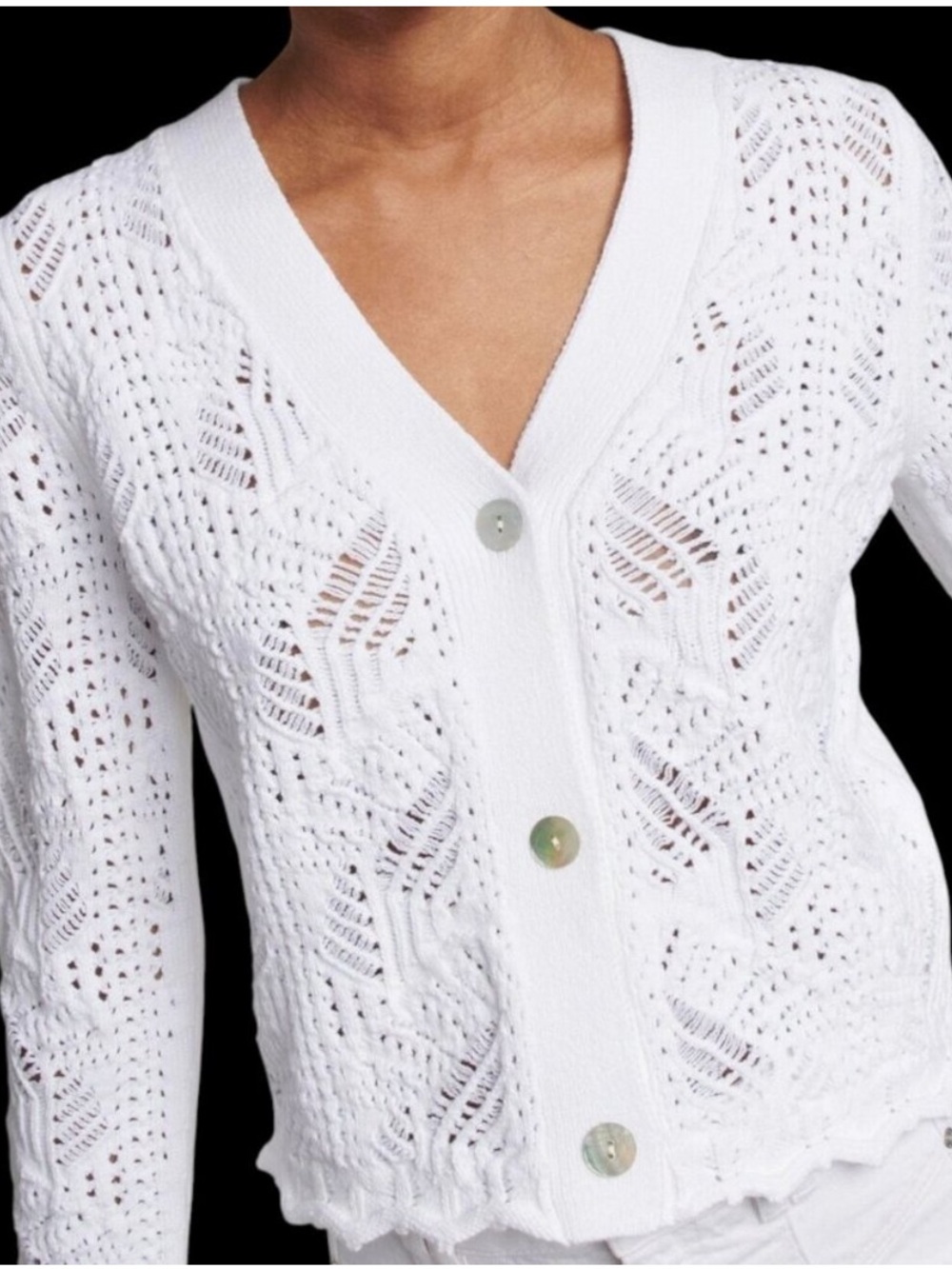 Vince White Open-Knit V-Neck Button Cardigan - Picture 1 of 11